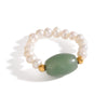 Stainless Steel Natural Stone Pearl Geometric Finger Ring With Electroplating
