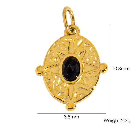 Stainless Steel Natural Stone Pendant Jewelry With Geometric Style Electroplated Pleated Oval And Star Shapes