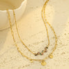 Stainless Steel Natural Stone Pendant Necklace Bracelet Set For Women With Electroplating And Stacked Design