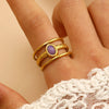 Stainless Steel Natural Stone Ring Electroplated With Gold Geometric Retro Style For Women