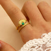 Stainless Steel Natural Stone Ring Electroplated With Gold Geometric Retro Style For Women