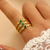 Stainless Steel Natural Stone Ring Electroplated With Gold Geometric Retro Style For Women