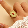 Stainless Steel Natural Stone Ring Electroplated With Gold Geometric Retro Style For Women