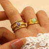 Stainless Steel Natural Stone Ring Electroplated With Gold Geometric Retro Style For Women