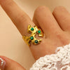 Stainless Steel Natural Stone Ring Electroplated With Gold Geometric Retro Style For Women