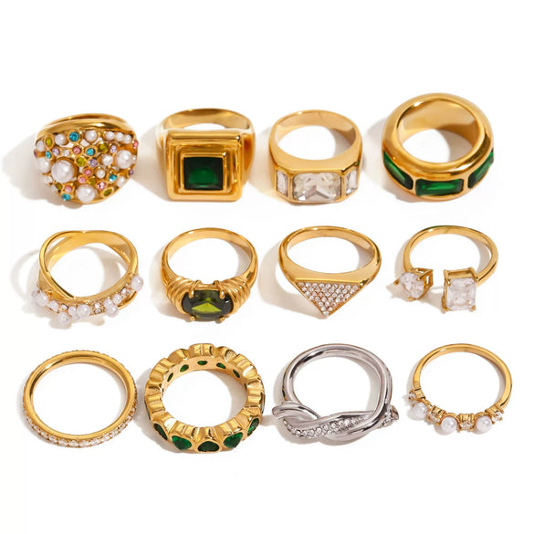 Stainless Steel Natural Stone Ring With Electroplating Treatment