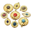 Stainless Steel Natural Stone Round Oval Vintage Embossed Pendant Jewelry Accessories For Necklace Earrings With Electroplating