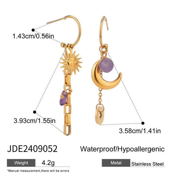 Stainless Steel Natural Stone Tassel Hammer Geometric Earrings For Women With Electroplating