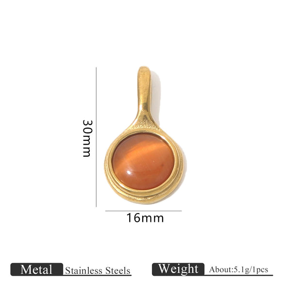 Stainless Steel Natural Stone Tiger Eye Oval Pendant Jewelry Accessories Retro Geometric Totem Electroplated