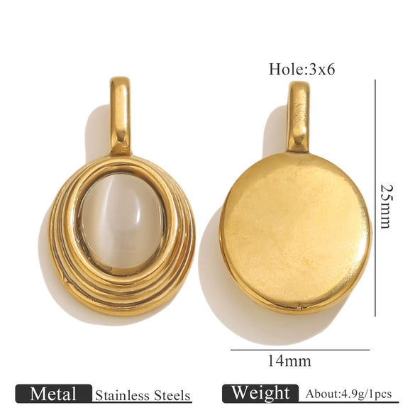Stainless Steel Natural Stone Tiger Eye Oval Pendant Jewelry Accessories Retro Geometric Totem Electroplated