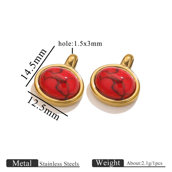 Stainless Steel Natural Stone Tiger Eye Oval Pendant Jewelry Accessories Retro Geometric Totem Electroplated