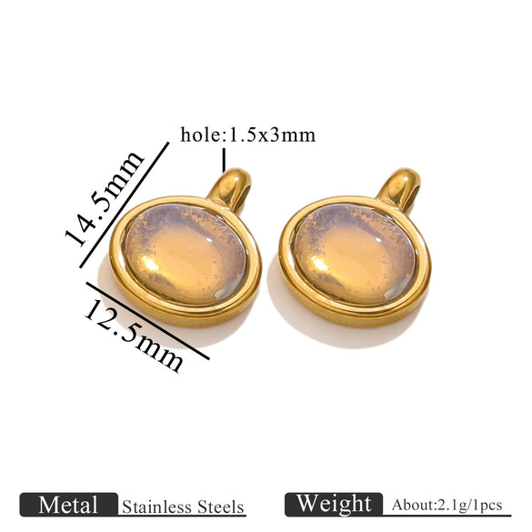 Stainless Steel Natural Stone Tiger Eye Oval Pendant Jewelry Accessories Retro Geometric Totem Electroplated