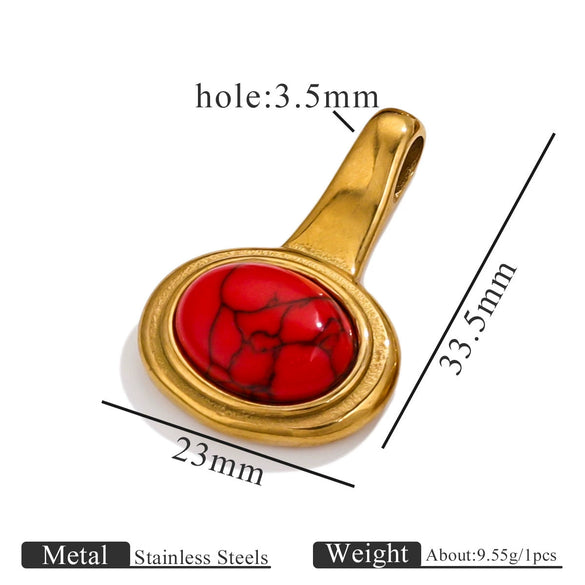 Stainless Steel Natural Stone Tiger Eye Oval Pendant Jewelry Accessories Retro Geometric Totem Electroplated