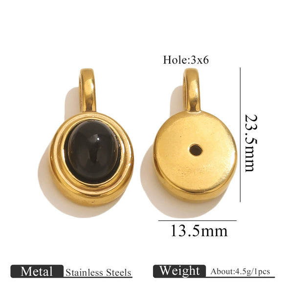 Stainless Steel Natural Stone Tiger Eye Oval Pendant Jewelry Accessories Retro Geometric Totem Electroplated