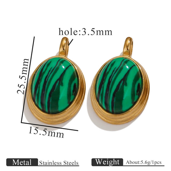 Stainless Steel Natural Stone Tiger Eye Oval Pendant Jewelry Accessories Retro Geometric Totem Electroplated