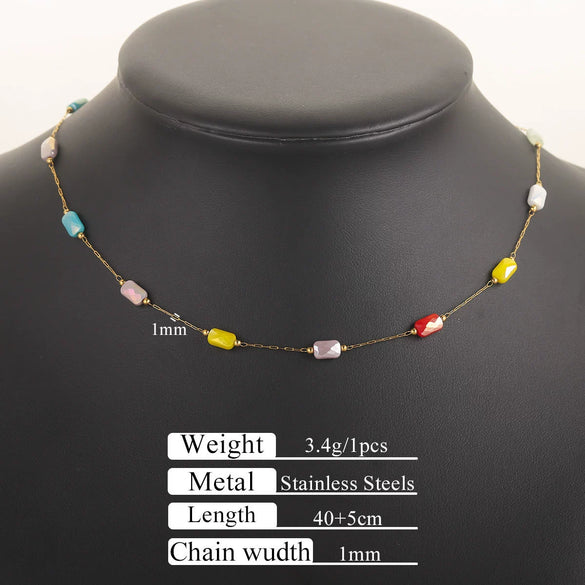 Stainless Steel Natural Stone Totem Bracelet Necklace Electroplated Fashion Small Fresh Simple Diy Handmade