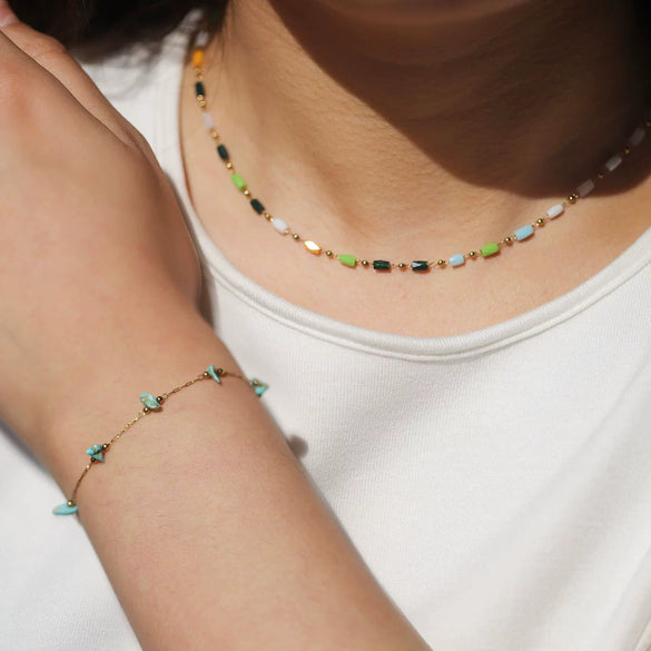 Stainless Steel Natural Stone Totem Bracelet Necklace Electroplated Fashion Small Fresh Simple Diy Handmade