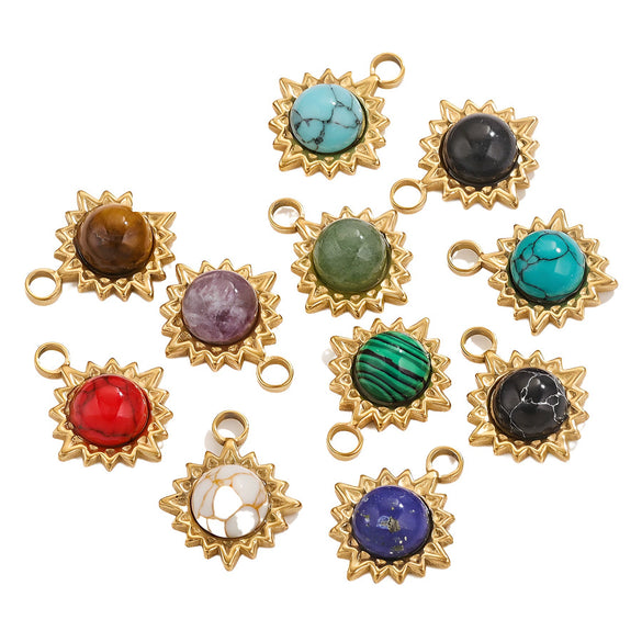 Stainless Steel Natural Stone Turquoise Pendant Necklace Earrings Diy Accessories With Electroplating And Geometric Ushape Design