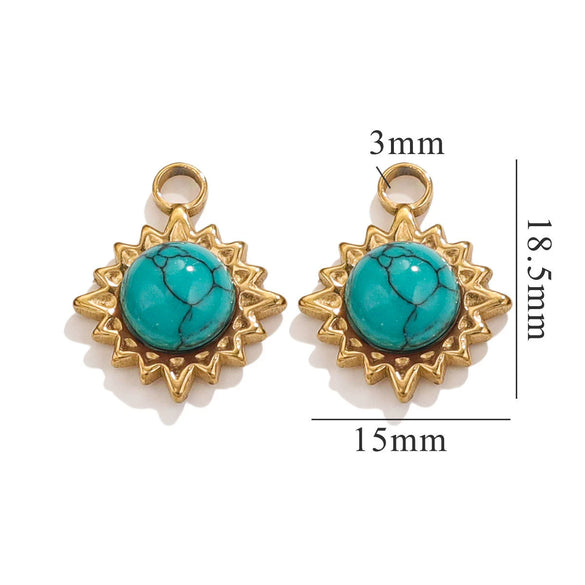 Stainless Steel Natural Stone Turquoise Pendant Necklace Earrings Diy Accessories With Electroplating And Geometric Ushape Design
