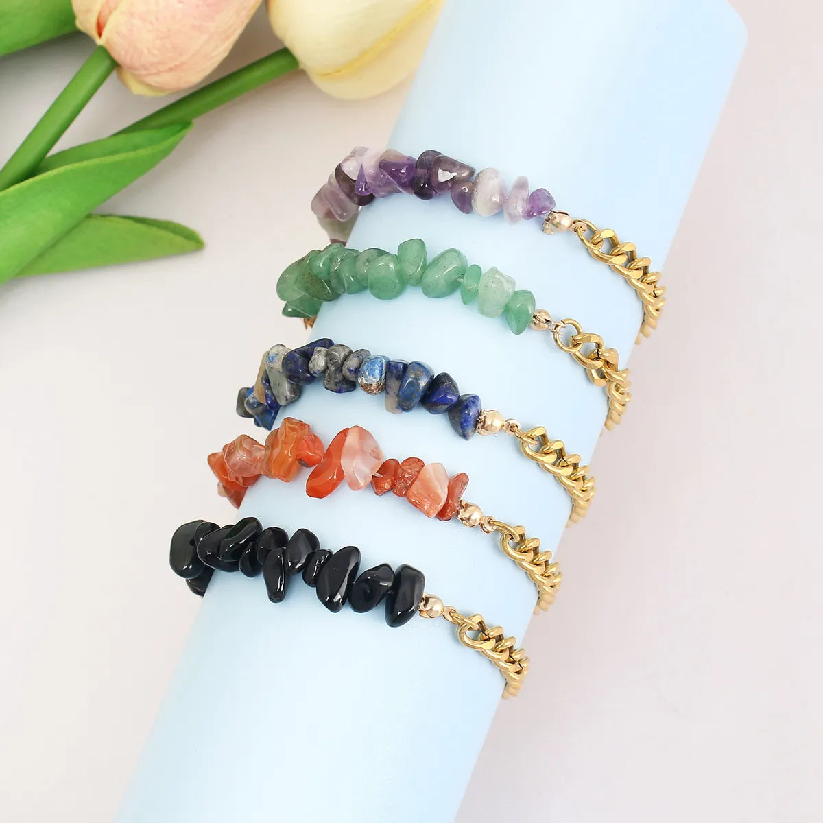 Stainless Steel Natural Stone Vacation Color Block Irregular Handmade Bracelets