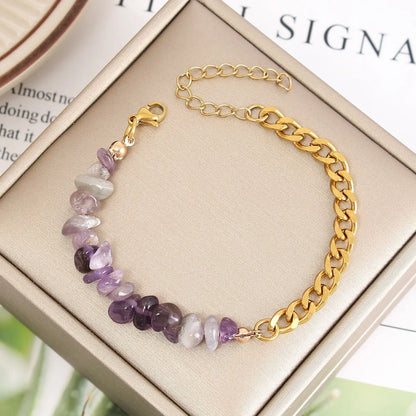 Stainless Steel Natural Stone Vacation Color Block Irregular Handmade Bracelets