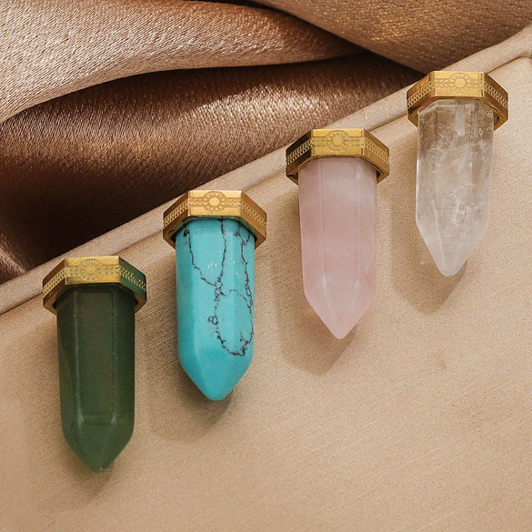 Stainless Steel Natural Stone Water Drop Jewelry Accessories Earrings Necklace With Bullet Shape Electroplated 18K