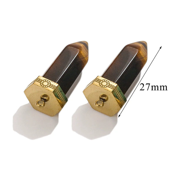 Stainless Steel Natural Stone Water Drop Jewelry Accessories Earrings Necklace With Bullet Shape Electroplated 18K