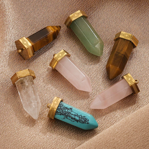 Stainless Steel Natural Stone Water Drop Jewelry Accessories Earrings Necklace With Bullet Shape Electroplated 18K