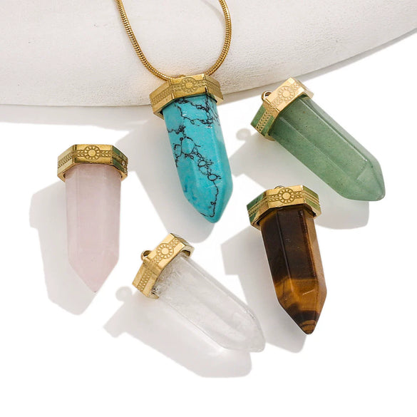 Stainless Steel Natural Stone Water Drop Jewelry Accessories Earrings Necklace With Bullet Shape Electroplated 18K