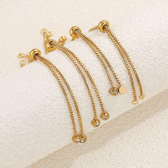 Stainless Steel Natural Style Box Chain Adjustable Bracelet With Flat Positioning Beads Electroplating Jewelry