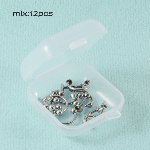 Stainless Steel Natural Style Geometric Lip Nails Eyebrow Nails Horseshoe Nose Ring Kit With C Shaped Lip Rings And Ear Bones Electroplated