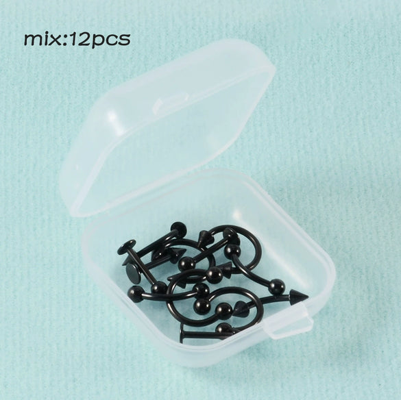 Stainless Steel Natural Style Geometric Lip Nails Eyebrow Nails Horseshoe Nose Ring Kit With C Shaped Lip Rings And Ear Bones Electroplated