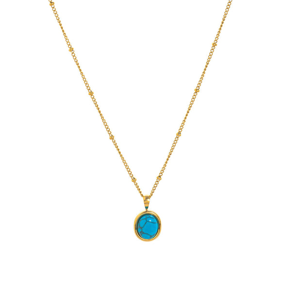 Stainless Steel Natural Turquoise Necklace Furnace Vacuum Plating 18K Gold Color Fashion