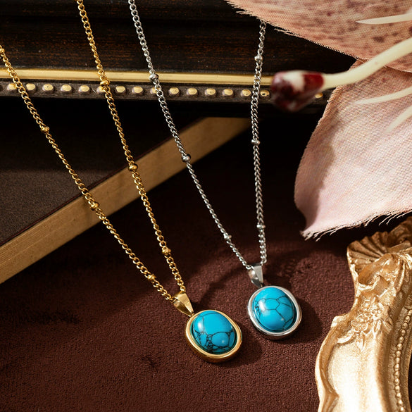 Stainless Steel Natural Turquoise Necklace Furnace Vacuum Plating 18K Gold Color Fashion