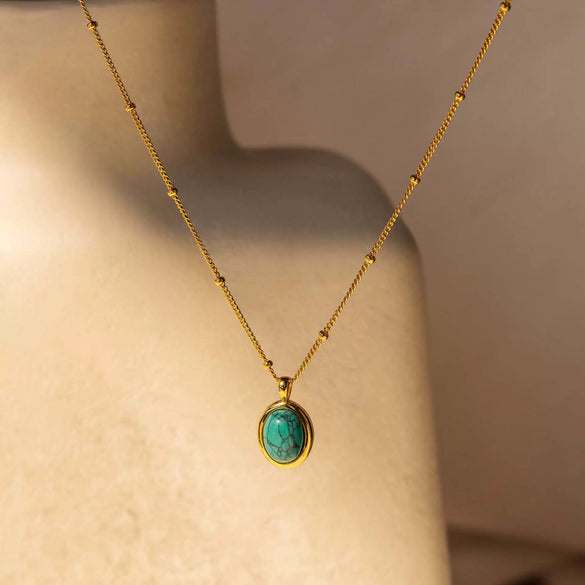 Stainless Steel Natural Turquoise Necklace Furnace Vacuum Plating 18K Gold Color Fashion