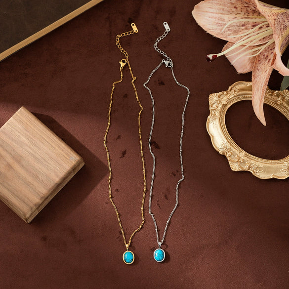 Stainless Steel Natural Turquoise Necklace Furnace Vacuum Plating 18K Gold Color Fashion