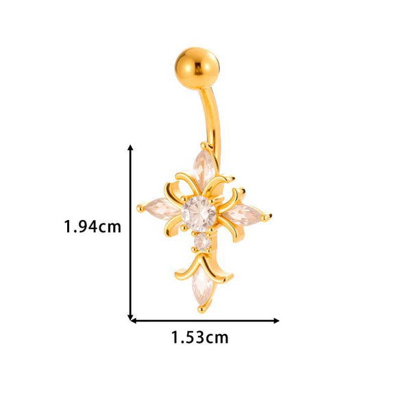 Stainless Steel Navel Button Jewelry Inlaid With Zircon Lace Cross For Women Electroplated