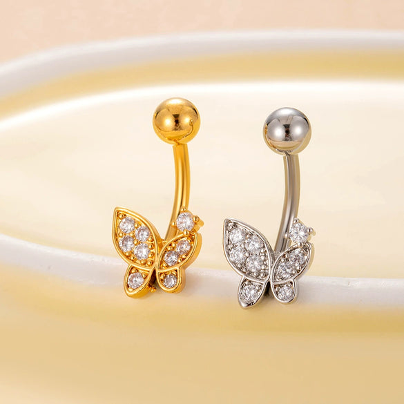 Stainless Steel Navel Ring With Zircon Butterfly Snake Design Electroplated Women's Fashion Jewelry