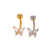 Stainless Steel Navel Ring With Zircon Butterfly Snake Design Electroplated Women's Fashion Jewelry