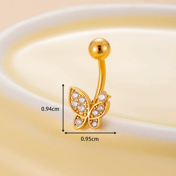 Stainless Steel Navel Ring With Zircon Butterfly Snake Design Electroplated Women's Fashion Jewelry