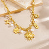 Stainless Steel Necklace Goldplated Sun Flower Ancient Building Tag Jewelry Clavicle Chain Chic Minimalist Style