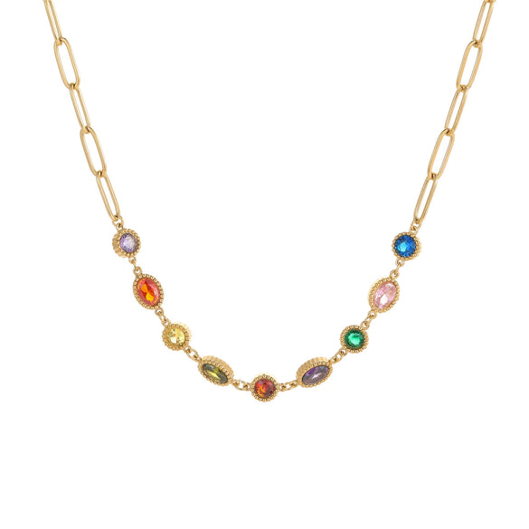 Stainless Steel Necklace Inlaid With Colorful Zircon Geometric Pattern Electroplated Women's Fashion Jewelry