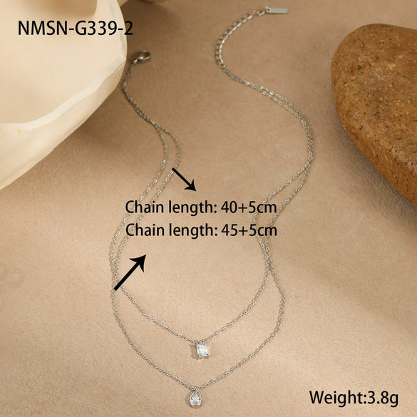 Stainless Steel Necklace Inlaid With Water Drops Zircon Geometric Style Electroplated For Women