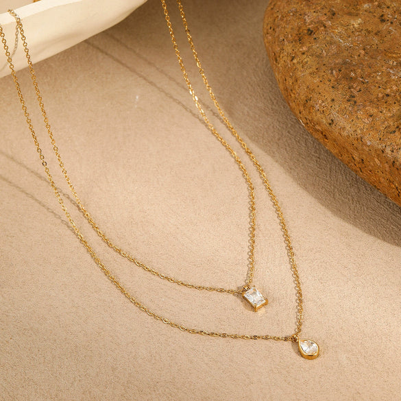 Stainless Steel Necklace Inlaid With Water Drops Zircon Geometric Style Electroplated For Women