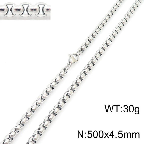 Stainless Steel Necklace Square Pearl Chain Men And Women Titanium Steel Necklace Card Wheel New Jewelry Jewelry  Wholesale
