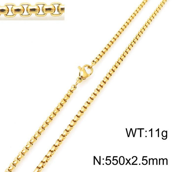 Stainless Steel Necklace Square Pearl Chain Men And Women Titanium Steel Necklace Card Wheel New Jewelry Jewelry  Wholesale