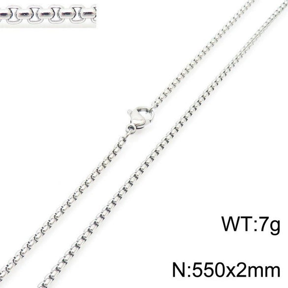 Stainless Steel Necklace Square Pearl Chain Men And Women Titanium Steel Necklace Card Wheel New Jewelry Jewelry  Wholesale