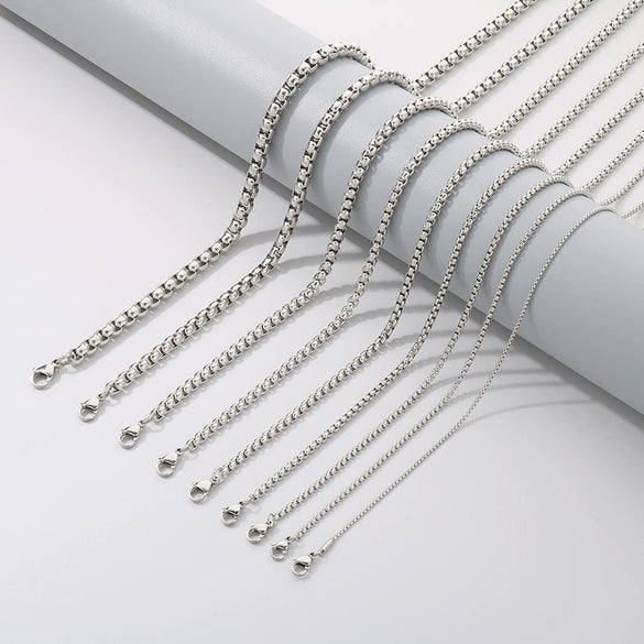 Stainless Steel Necklace Square Pearl Chain Men And Women Titanium Steel Necklace Card Wheel New Jewelry Jewelry  Wholesale