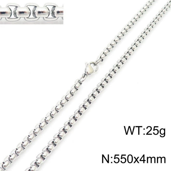 Stainless Steel Necklace Square Pearl Chain Men And Women Titanium Steel Necklace Card Wheel New Jewelry Jewelry  Wholesale