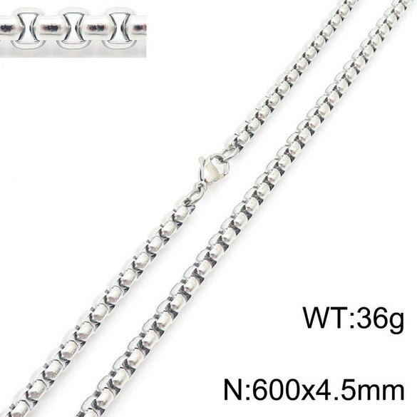 Stainless Steel Necklace Square Pearl Chain Men And Women Titanium Steel Necklace Card Wheel New Jewelry Jewelry  Wholesale